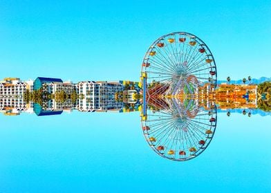 ferris wheel in the city with blue sky