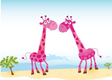 2 vintage giraffe. Africa theme : Giraffe cute family.  ... 