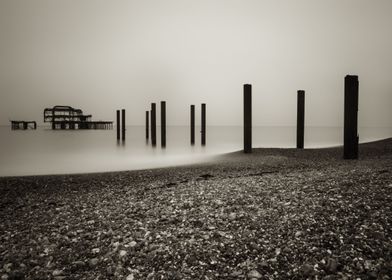 The West Pier Brighton, has been destroyed by fire and  ... 