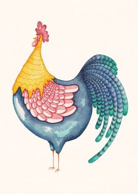 "Gala Rooster" watercolor