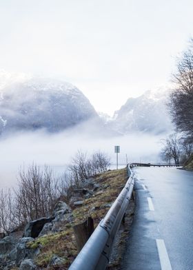 Winding road in Hardangerfjord in Norway. 