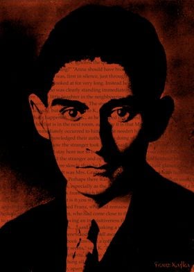 Portrait of Franz Kafka with a excerpt from the "the Tr ... 