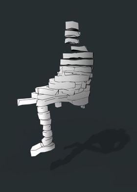 Abstract illustration of a sliced man sitting suspended ... 