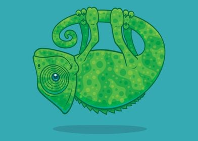 Vector cartoon illustration of a magical chameleon hang ... 