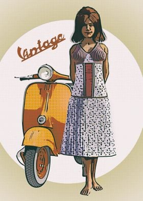 Woman and motorcycle vintage Italian symbol