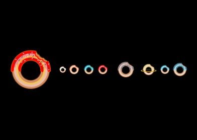 The solar system with donuts, instead of planets.