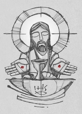 Hand drawn illustration or drawing of Jesus Christ with ... 