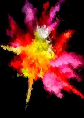Painting : Eruption of light and colour out of the blac ... 
