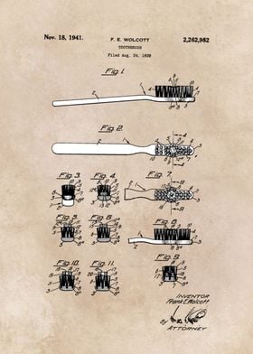 patent art Wolcott Toothbrush 1938