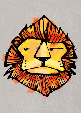 Hand drawn illustration or drawing of a childish lion