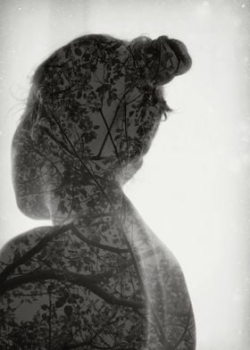 Girl from behind, double exposure effect.