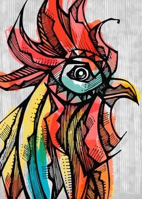 Hand drawn vector illustration or drawing of a rooster  ... 