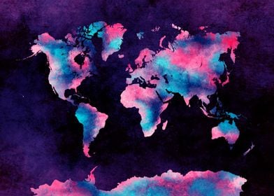 world map pink blue