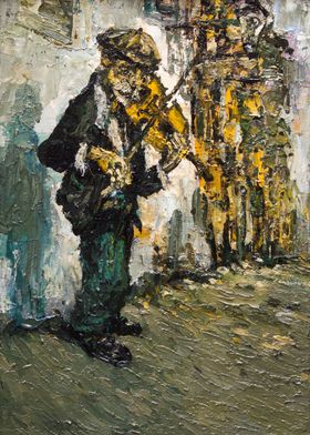 violinist street gypsy musician, original oil painting  ... 
