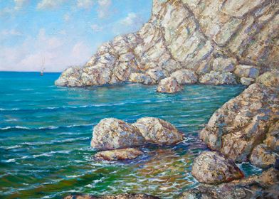 calm sea - original oil painting on canvas - part of ga ... 