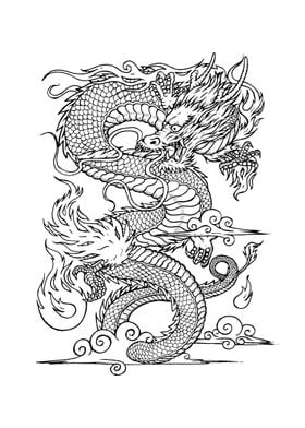 Vintage Chinese Dragon drawing. 
