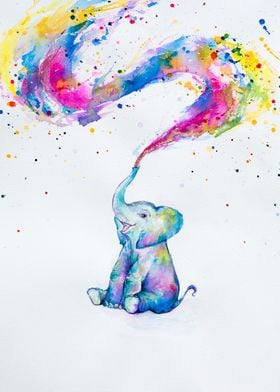 Baby elephant watercolor painting