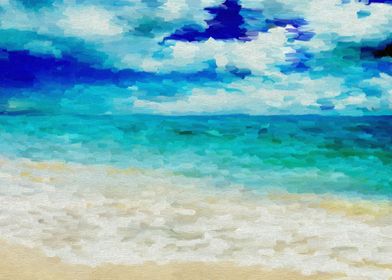 Oil Painting  Art Caribbean Sea.  Azure water and cloud ... 