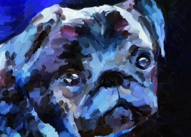 Oil Painting  Art Portrait of Pug Puppy - blue and viol ... 