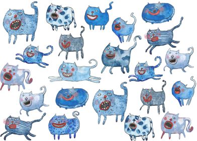 Funny Blue Cats & Kittens jumping 