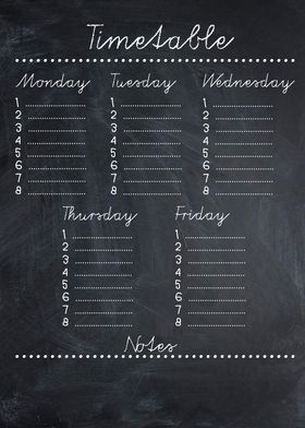 Timetable on a blackboard