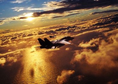 US Navy F14 Tomcats over the ocean