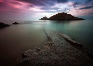 A calm full tide evening at Mumbles Lighthouse in Swans ... 