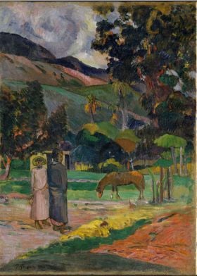 Paul Gauguin - Tahitian Landscape, 1892, oil on canvas; ... 