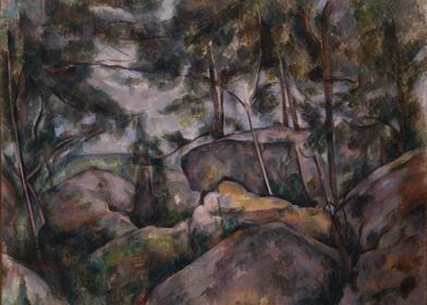 Paul Cezanne - Rocks in the Forest,  1890s, oil on canv ... 