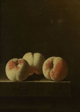 Adriaen Coorte - Three Peaches on a Stone Plinth, 1705, ... 