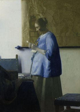 Johannes Vermeer - Woman Reading a Letter, c. 1663, oil ... 