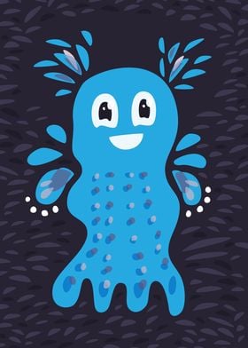 Cute character illustration with a  blue happy sea crea ... 