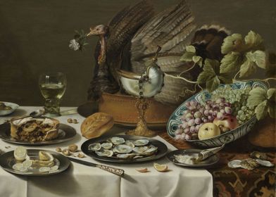 Pieter Claesz - Still Life with a Turkey Pie, 1627, oil ... 