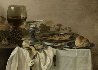 Pieter Claesz - Still Life with a Fish, 1647, oil on pa ... 