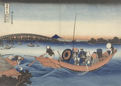 Hokusai - Viewing the Sunset over Ryōgoku Bridge from t ... 