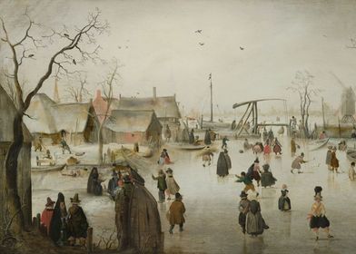 Hendrick Avercamp - Ice-skating in a Village,c. 1610, o ... 