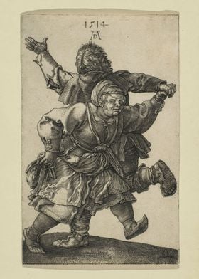 Albrecht Dürer - Peasant Couple Dancing, 1514, engravin ... 