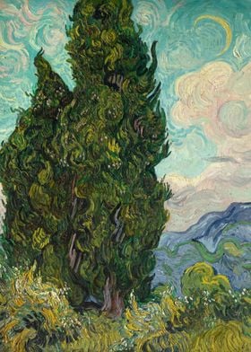 Vincent van Gogh - Cypresses, 1889 oil on canvas; Colle ... 