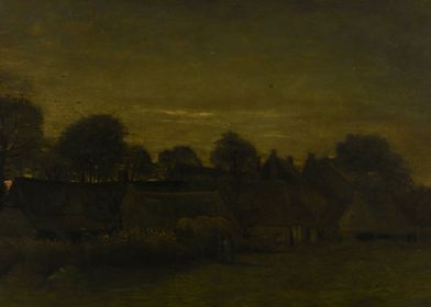 Vincent van Gogh - Farming Village in Twilight, 1884, o ... 