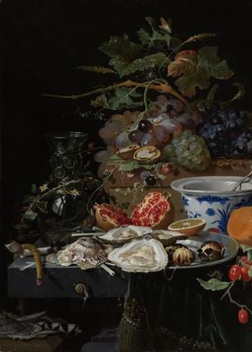 Abraham Mignon - Still Life with Fruit, Oysters, and a  ... 