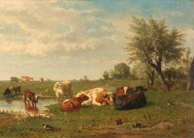 Gerard Bilders - Cows in the Meadow, 1860 - 1865, oil o ... 