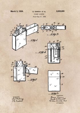 patent art Gimera Pocket Lighter 1934