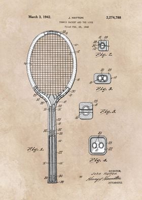 patent art Hatton Tennis racket and the like 1942