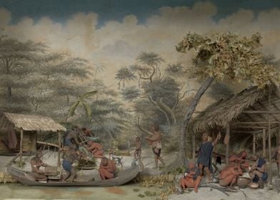 Gerrit Schouten - Diorama of a Carib Camp, 1810, mixed  ... 