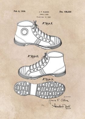 patent art Eldon Tennis shoe 1938