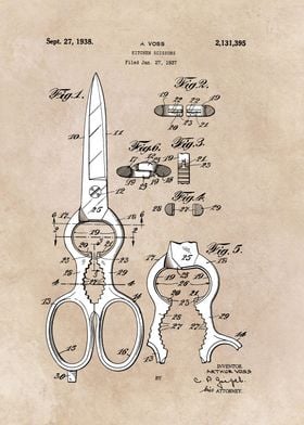 patent art Voss Kitchen scissors 1938