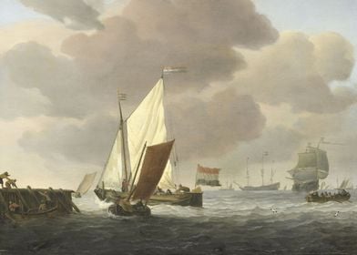 Willem van de Velde (II) - Ships near the Coast in wind ... 