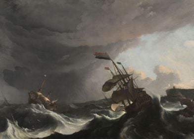 Ludolf Bakhuysen - Warships in a Heavy Storm, c. 1695,  ... 