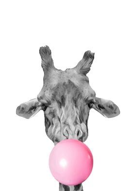 Giraffe making bubblegum