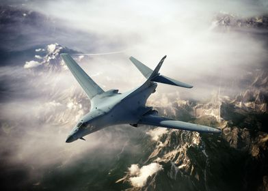 USAF Rockwell B-1 Lancer over the snow capped mountains ... 